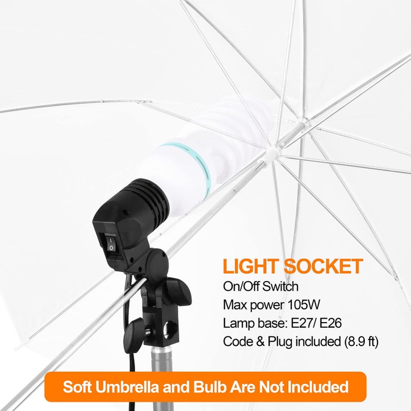 EMART Light Bulb Stand, E26 / E27 AC Socket with Umbrella Lamp Holder, Photography Lighting Mount for Photo Video Studio - 2 Pack - Image 5